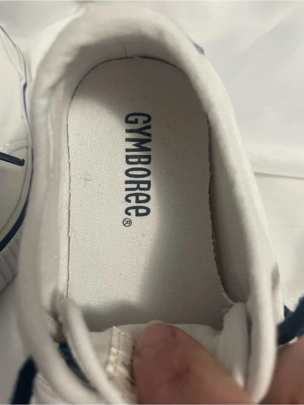 Kids White Canvas Sneakers with Navy Laces